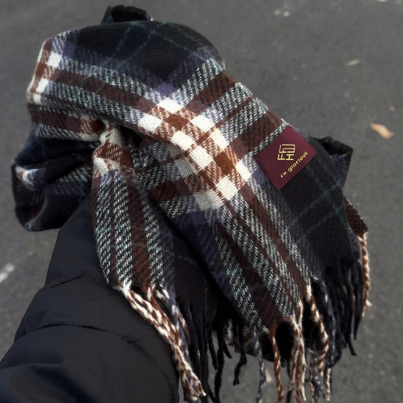 Plaid Scarf Winter Shawl Korean Style Warm Neck Warmer Faux Cashmere Retro Versatile Plaid Scarf Winter Shawl Korean Style Warm Neck Warmer Faux Cashmere Retro Versatile