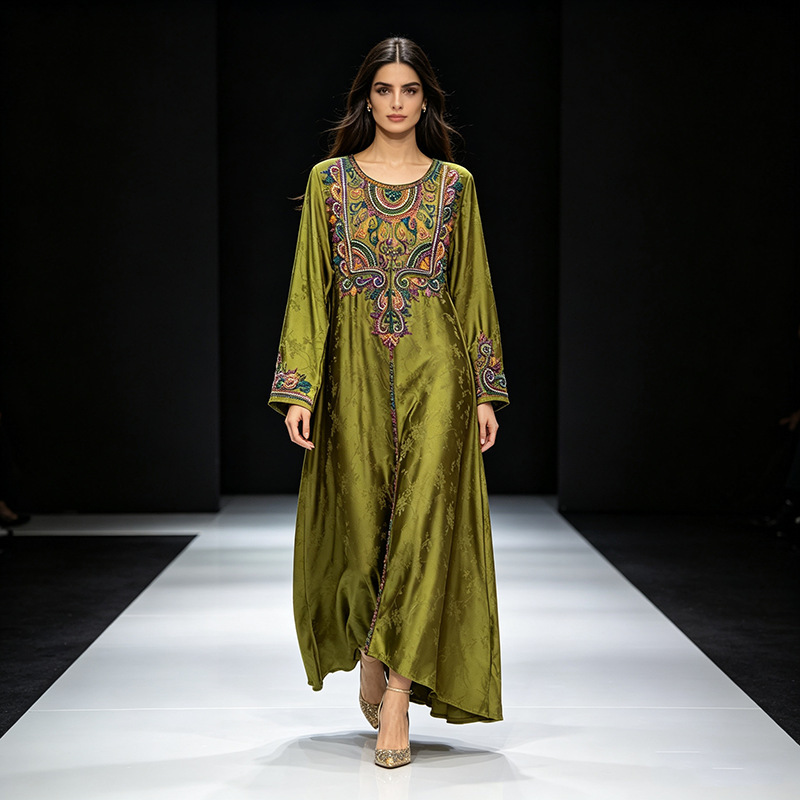 Fashionable new cross-border heavy embroidery design long dress for women, loose plus size, elegant and stylish party gown
