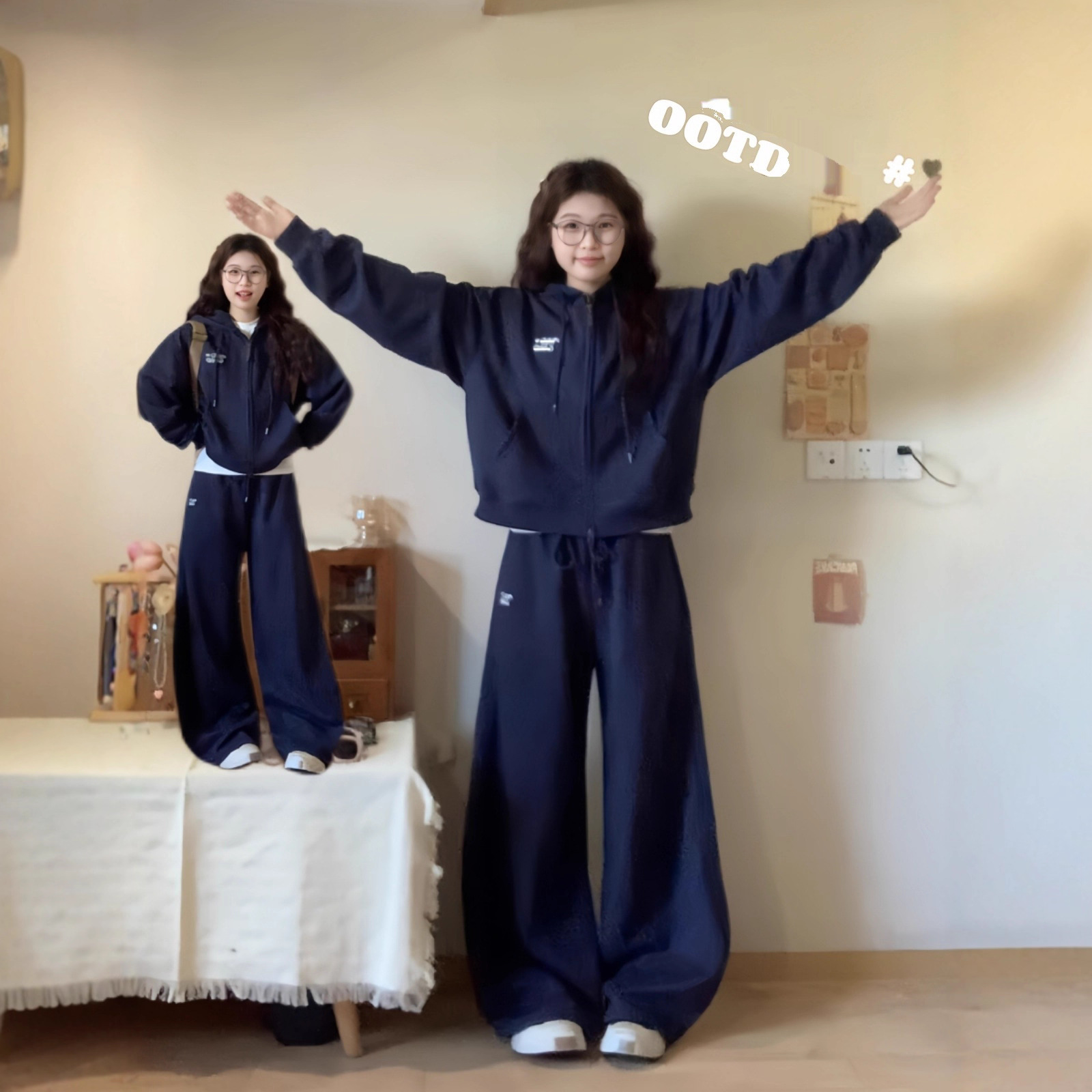 胖MM大码女装秋冬季运动套装女韩版学生连帽卫衣卫裤休闲两件套潮