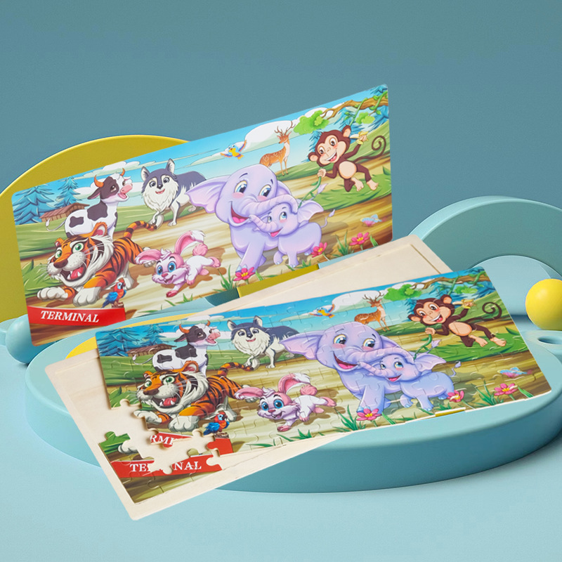 Borde de troncos 98 piezas de rompecabezas rompecabezas original 3 años niño animal dibujos animados plano rompecabezas educación temprana madera