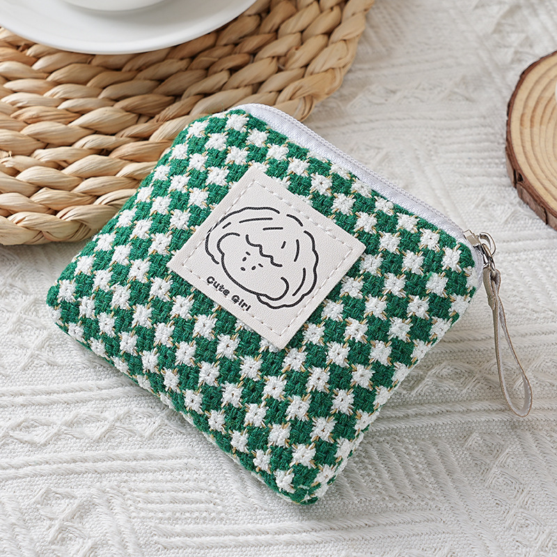 新しいスタイルの小さくて香りが良くてかわいいシンプルなチェック柄の絶妙なコンパクトポータブルジッパーミニ口紅化粧品コイン小銭入れ
