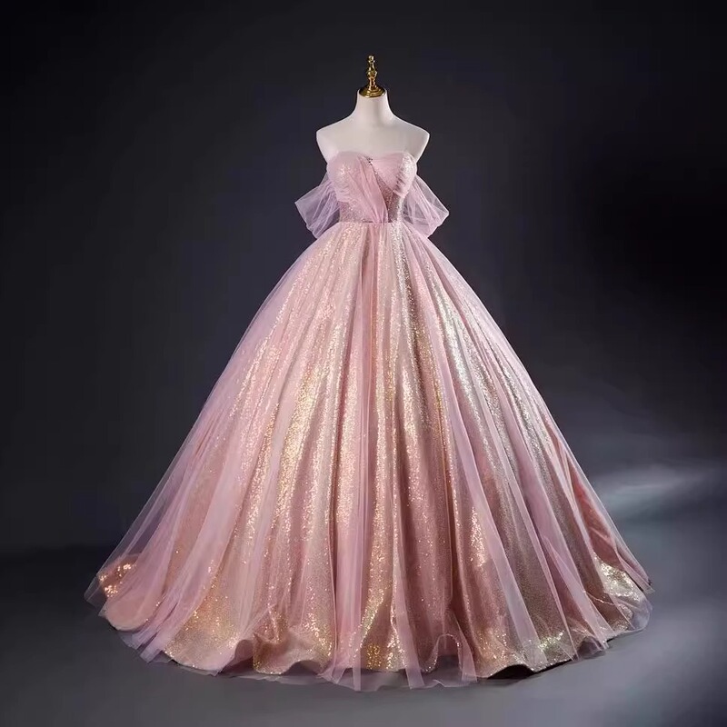 Colored Yarn Wedding Dress Evening Dress Performance Stage Slimming Women's Art Examination Long Dress Mermaid Ji Strapless Strap Shadow Building