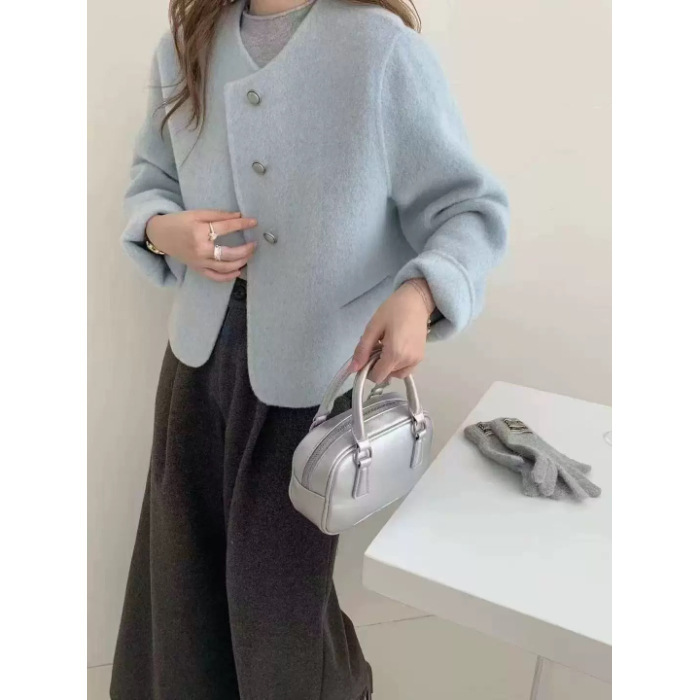 今年流行女装2025新款羊绒大衣女春季短款圆领小香风羊毛呢外套|undefined