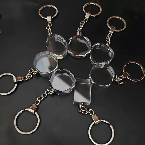 Cross-Border Wholesale Crystal Engraved Keychain White Embryo Image Production Logo Promotional Small Gift Crystal Pendant