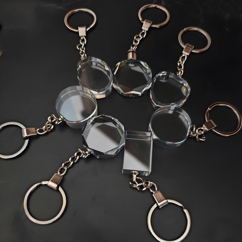 Cross-Border Wholesale Crystal Engraved Keychain White Embryo Image Production Logo Promotional Small Gift Crystal Pendant