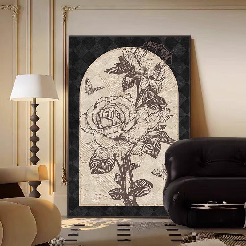 Medieval Style Entrance Hall Hanging Painting Living Room Sofa Background Wall High-End Decorative Painting French Retro Art Mural