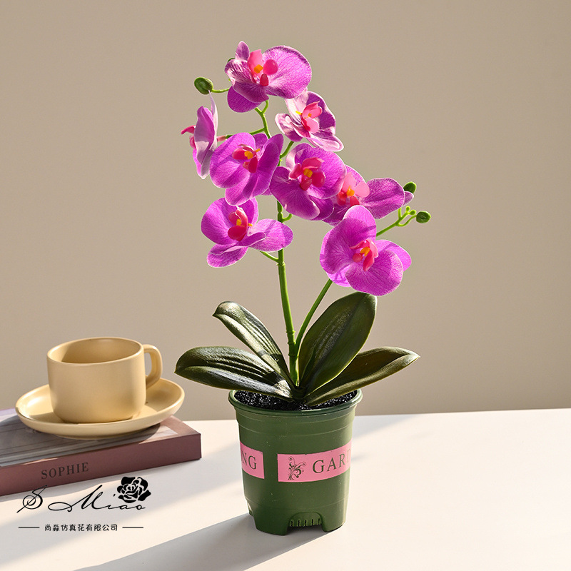 8 flores Phalaenopsis en maceta flor artificial moda creativa flor falsa decoración decoración planta verde artificial simulación maceta al por mayor