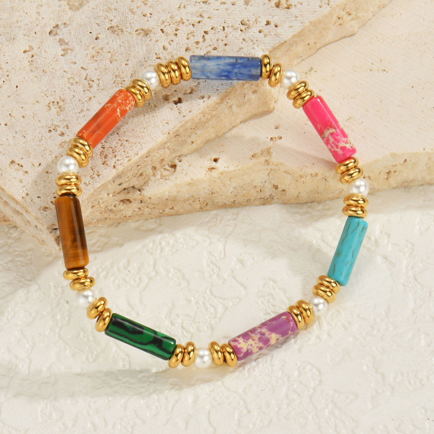 Holiday, Travel Occasion Ethnic Style Bohemian Geometric Stainless Steel Imitation Pearl Natural Stone Bracelets In Bulk