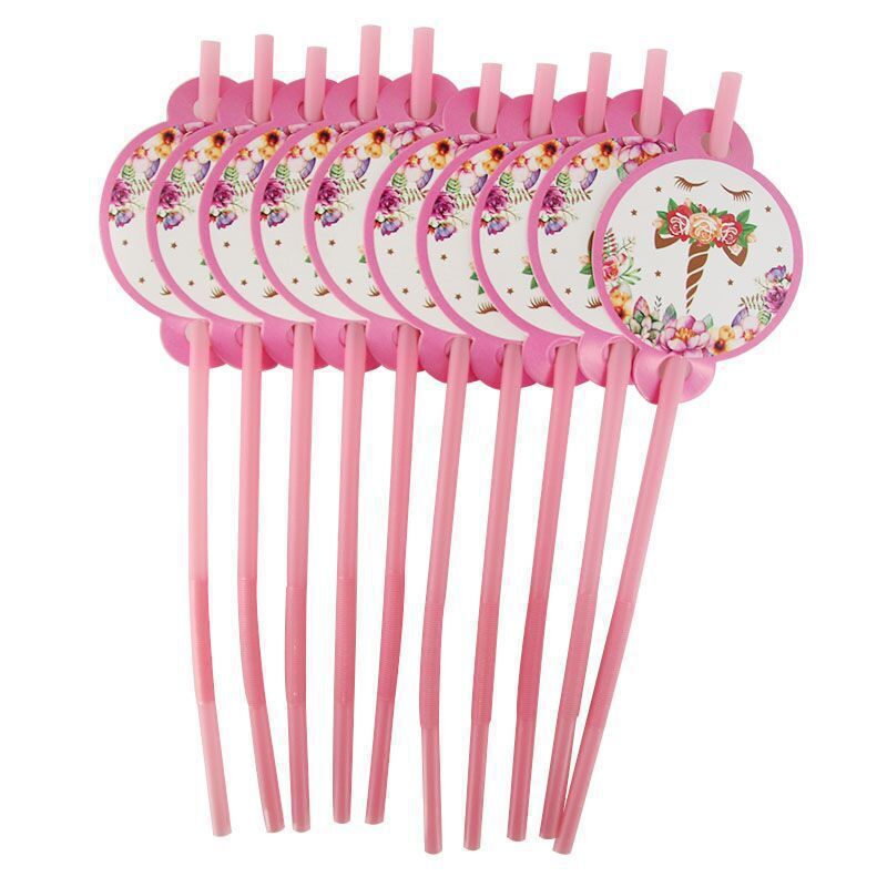 Flor unicornio Rosa plato de papel cuchillo tenedor cuchara cumpleaños mantel los niños decoración del partido suministros