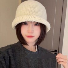 搭渔夫帽显百2025新款小潮卷毛线子女渔夫毛线帽纯色时尚边帽子脸