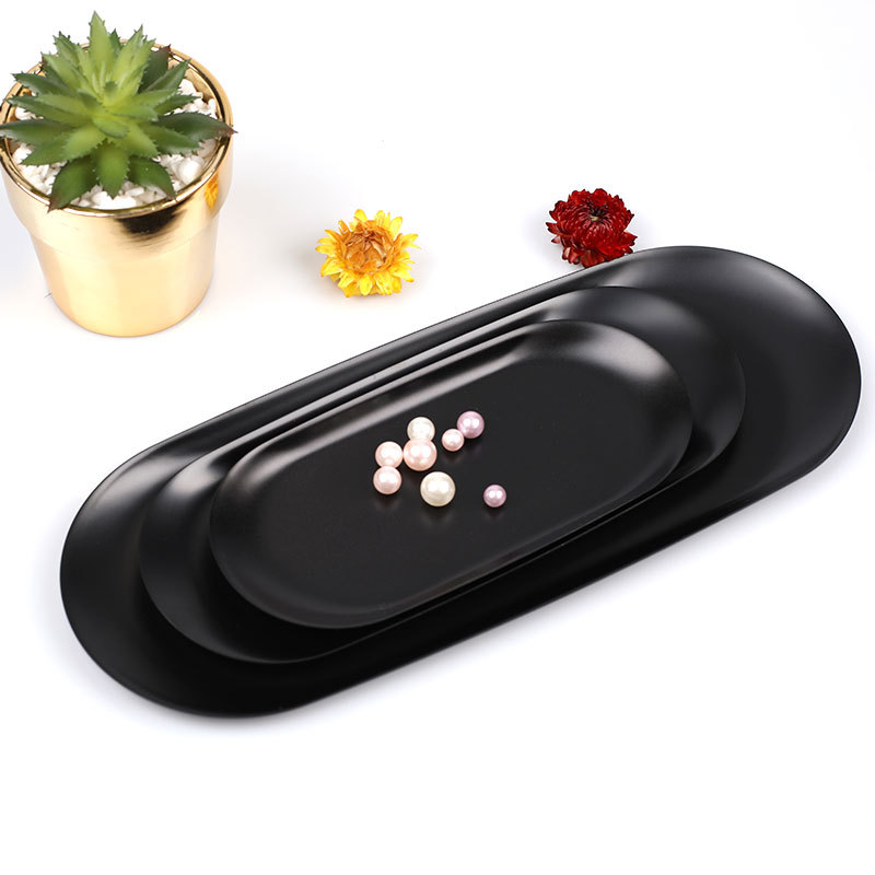 Bandeja de metal Sala de estar Disco ovalado Mesa de almacenamiento de joyas Bandeja de almacenamiento Plato de acero inoxidable Herramienta de vela