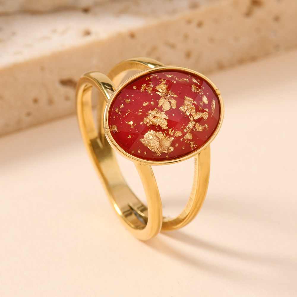 Joyas de acero inoxidable de moda europeas y americanas lujosas cortes de gota de oro óleo colorido anillo de titanio elíptico anillo de piedra preciosa