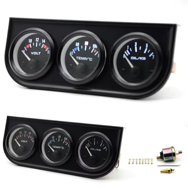 Cross-border bestseller 52mm car modification triple gauge: oil pressure gauge, KG water temperature gauge, C voltage gauge combination instrument 12V