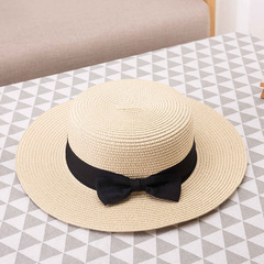Korean version straw hat for women, summer, English-style retro flat top, fresh and clean, sun hat, outdoor, sunshade, sunscreen, beach hat, travel hat