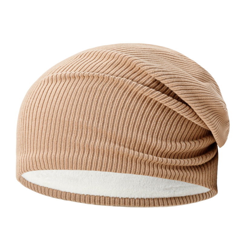 Nová pruhovaná pletená pánská čepice na podzim a zimu s plyšovým velkým obvodem hlavy pro teplo a hromadu klobouků._voghion.com