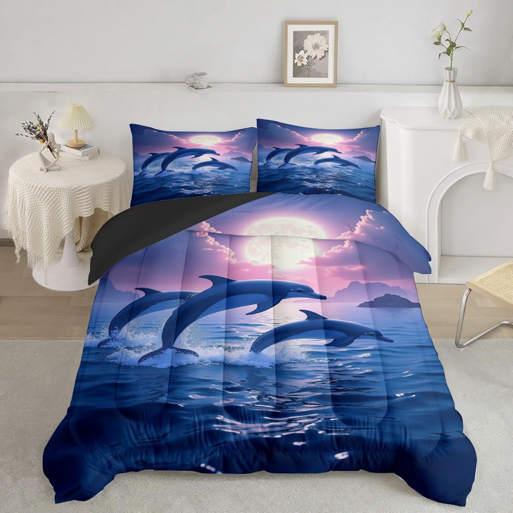 TEMU / JIT transfronterizo animal marino pequeño delfín tortuga impresión digital 3D 180gms colcha almohada set