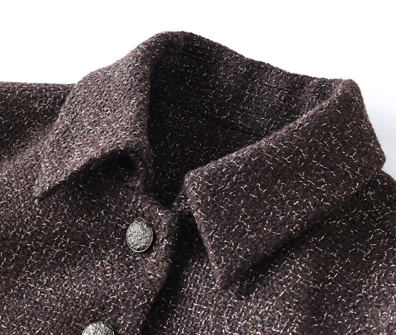 Áo khoác nữ dáng ngắn dạ tweed len có thắt lưng kiểu sơ mi chiết eo — Màu đỏ rượu Port chi tiết 14