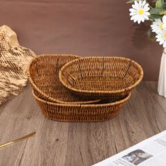 メーカー卸売レトロ模造籐織り家庭用野菜と果物籐収納バスケット籐製品フルーツプレートフルーツバスケット