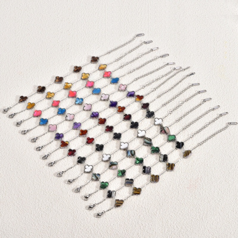 High-End Lucky Four-Leaf Clover Titanium Steel Bracelet for Women, Double-Sided Shell 13mm Stainless Steel Jewelry, Simple and Fashionable Style