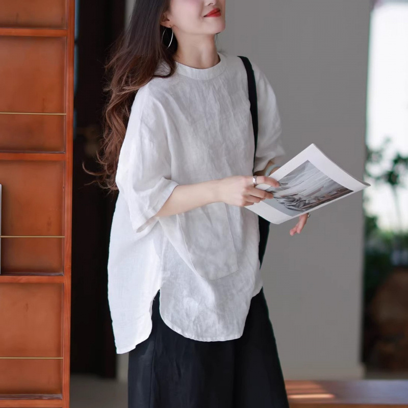 Versatile and Stylish Color Scheme Cotton-Linen Mid-Sleeve Shirt, Loose and Slimming Linen T-Shirt, New Summer 2026 Model Versatile and Stylish Color Scheme Cotton-Linen Mid-Sleeve Shirt, Loose and Slimming Linen T-Shirt, New Summer 2026 Model