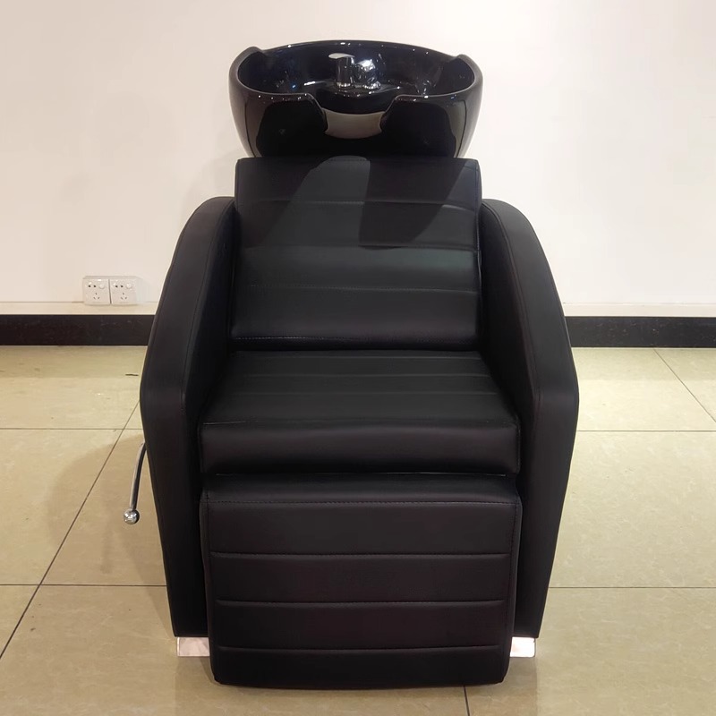 Barbería Cama de champú pequeña Lavado de cabello sentado Tumbona de peluquería Lavabo de cerámica especial para peluquería Lavabo profundo