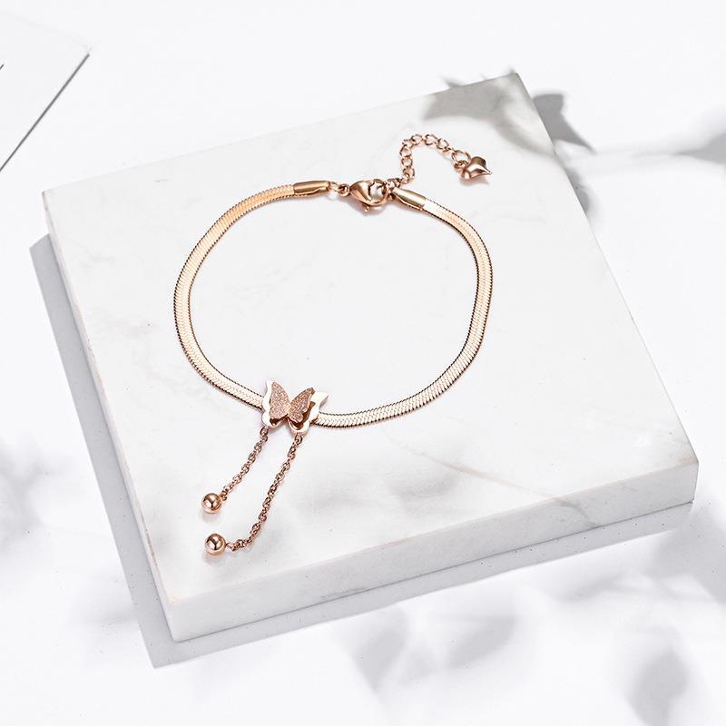 Mariposa borla hoja cadena serpiente hueso cadena titanio acero tobillera mujer verano tobillo joyería sexy moda tobillera