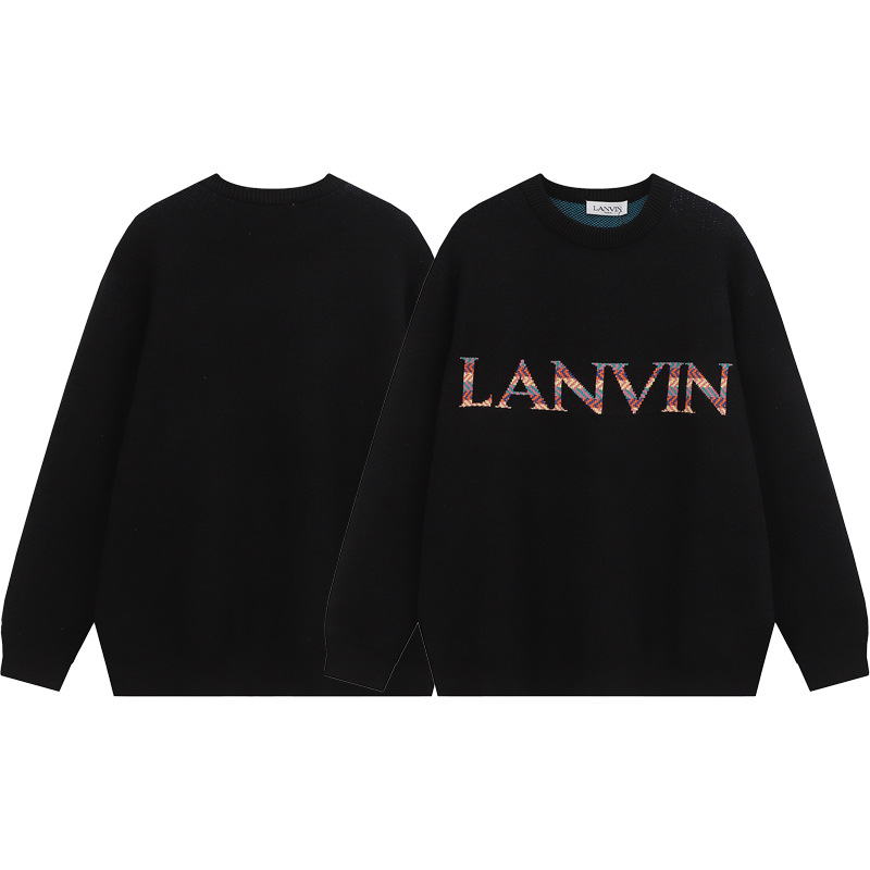 Europeo y americano transfronterizo Lanvin Langfan carta jacquard suelta hombres y mujeres pareja mismo estilo versátil cuello redondo suéter de punto