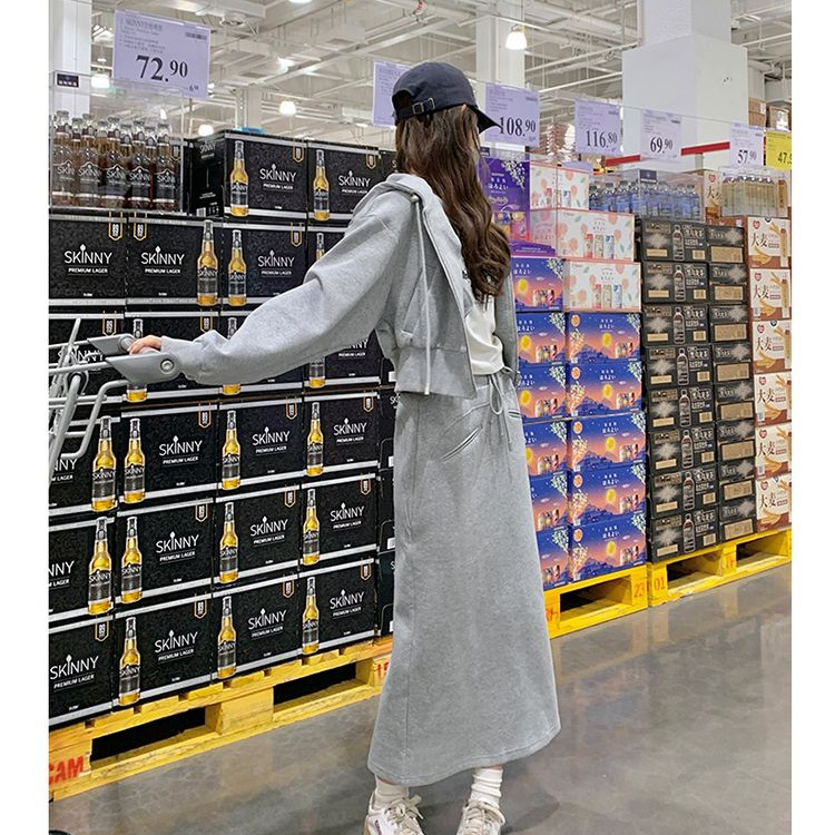 灰色休闲运动套装女春秋流行减龄漂亮洋气半身裙套装初恋清纯奶甜|undefined