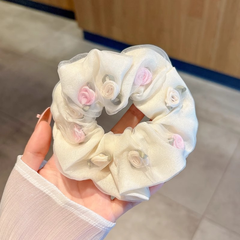 Anillo de cabello de intestino grande colección de anillo de cabello simple y fresco super inmortal flor triturada encaje adornos para el cabello popular cuerda de cabello al por mayor