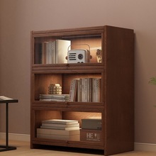 复古美式落地书柜实木小柜子储物柜客厅收纳展示柜一体防尘置物w&