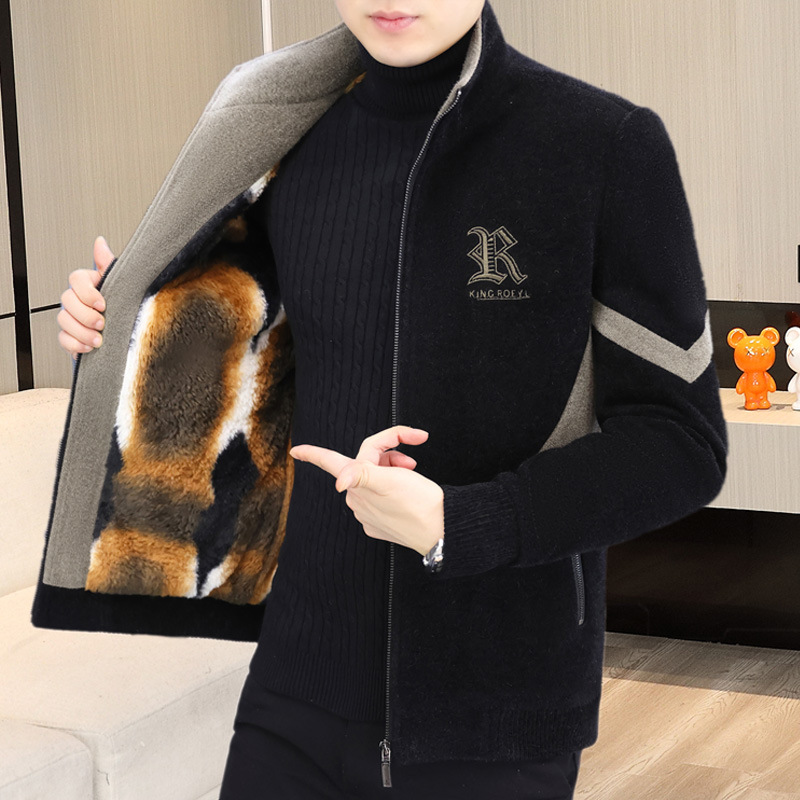 새로운 모직 코트 남자의 가을과 겨울 짧은 금 밍크 모직 코트 캐주얼 패션 기모 두꺼운 칼라 재킷