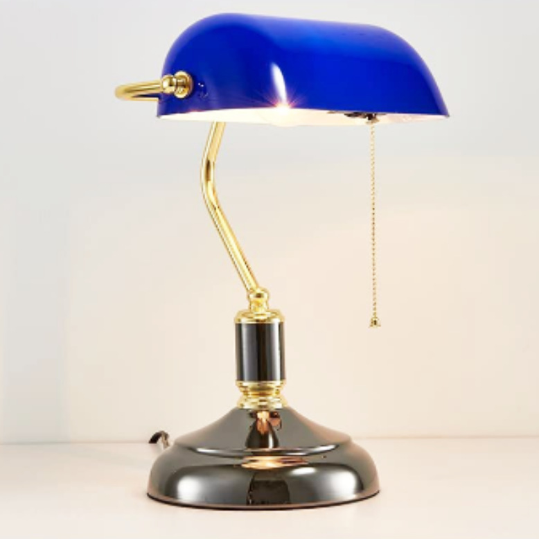 Nostálgico americano antiguo retro clásico Banco lámpara de mesa Chiang Kai-shek sala de estudio lámpara antigua cubierta verde vieja Shanghai lámpara de mesa