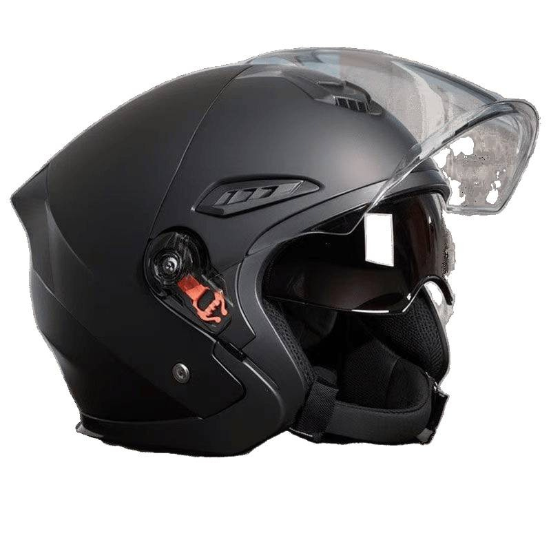 Casco de vehículo eléctrico para hombres y mujeres, doble espejo de invierno, medio casco caliente, sombrero de motocicleta universal de cuatro estaciones