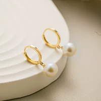 Серьги из золота 14 карат, простые золотые элегантные модные жемчужные серьги, золотые украшения 21481