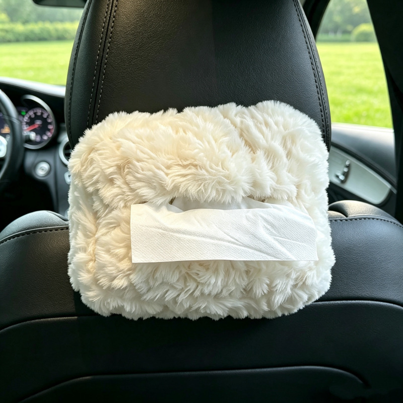 Fabric plush car tissue box for armrest box, center console, car tissue box, seat-hanging type, cute for in-car use