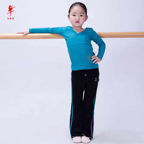Red dance shoes, children's Xinluo majia belt, teeth and single bell-bottom pants, children's practice dance pants 26091