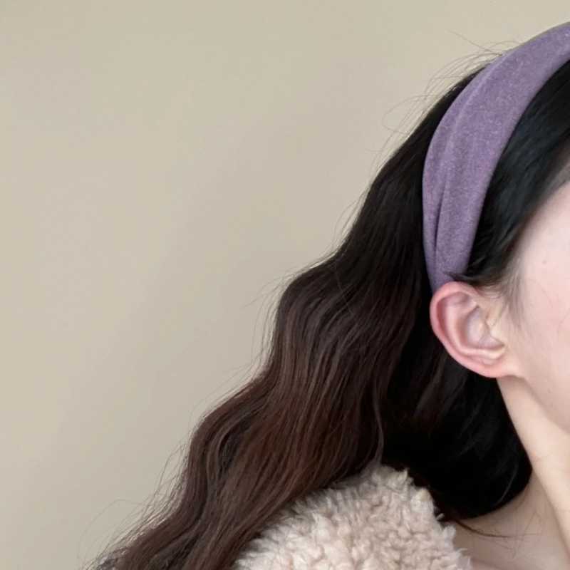 優しいスモッグ紫 ~ ベルベット布芸髪バンド秋冬白韓系レトロ髪カード超ワイドヘアバンド旅行髪飾り|undefined