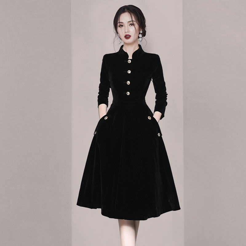 Elegant autumn velvet dress