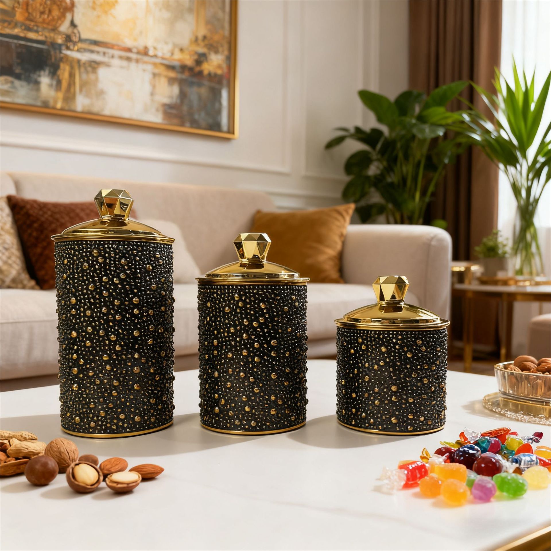 Plastic Sealed Jar Black Pearl Kitchen Living Room Moisture-Proof Jar with Lid Middle Eastern Style Tea Candy Sealed Jar