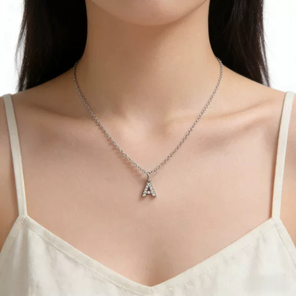 European and American Cross-Border Minimalist Letter Necklace Pendant, Fashionable Diamond-Encrusted English Pendant, Classic Clavicle Chain Short Necklace
