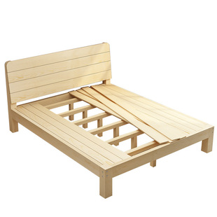 Solid Wood Bed 1.5m Pine Double Bed 1.8m Modern Simple Economical Rental Room 1m Simple Single Bed Factory