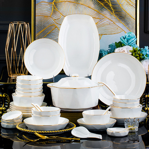 Jingdezhen ceramic tableware set rice bowl noodle bowl large soup bowl simple diamond bowl hand-painted gold gift logo
