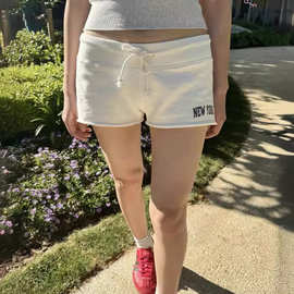 BM风新款卷边new york抽绳短裤松紧腰休闲裤女bm宽松显瘦运动热裤