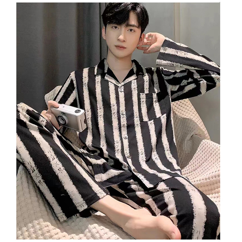 Otoño nuevo pijama de hombre simple rayas ocio primavera otoño invierno set de ropa casera de cuatro estaciones chatter puede ser un agente