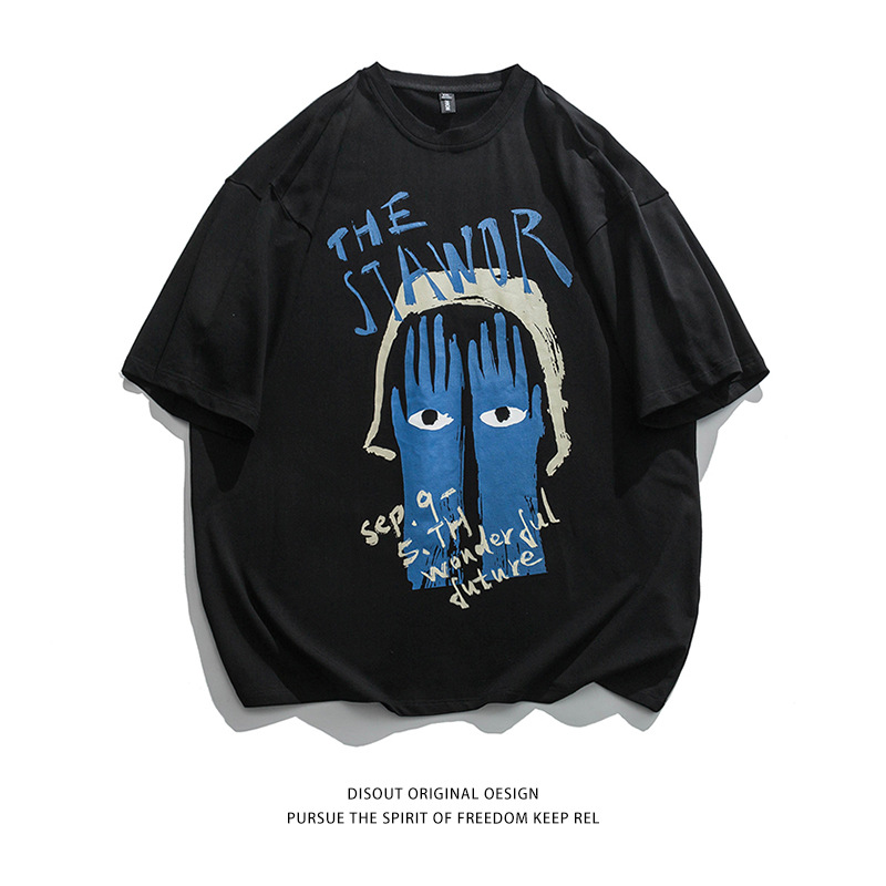 2022年夏季新款男士短袖t恤全棉青少年时尚宽松纯色圆领T恤男薄款