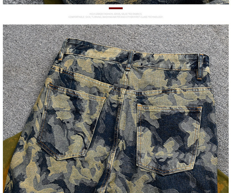 Men's Retro Washed Straight Leg Jeans Loose Fit Patchwork Denim_voghion.com
