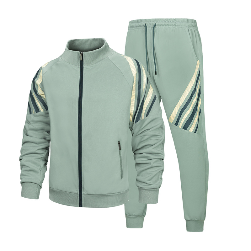 Cross-border 2024 new autumn and winter men's leisure sports suit stripe stitching long sleeve sweater plus size two-piece set