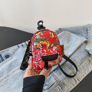 Mini neck hanging bag change card bag mobile phone bag ins personality small shoulder bag national fashion northeast big flower key case