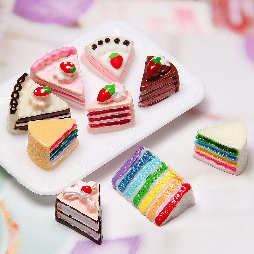 Accesorios de resina sándwich pastel de crema triángulo pastel de arco iris DIY crema teléfono caso material