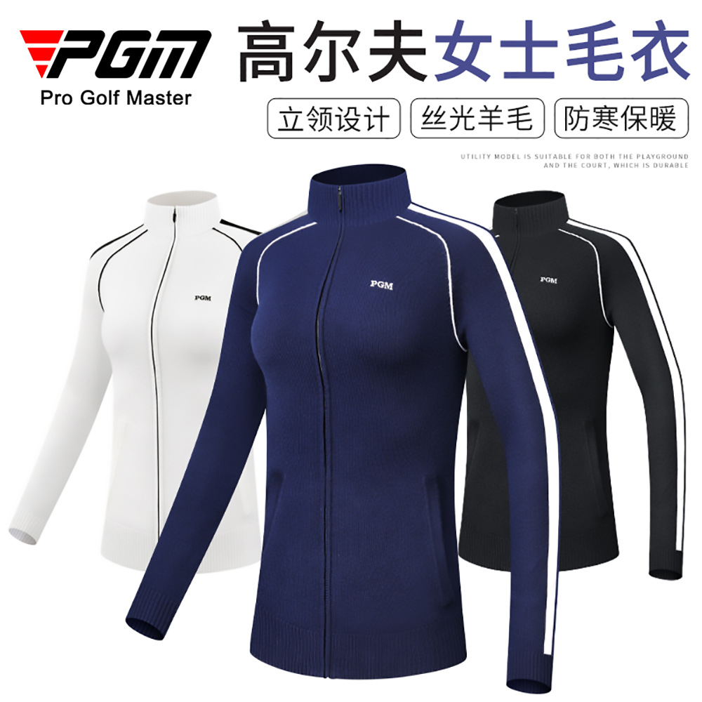 Áo len dài tay nữ PGM chơi golf thu đông, chống lạnh ấm áp — YF423-Đen, YF423-màu xanh nước biển, YF423-màu trắng